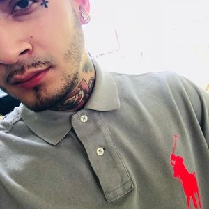 Ralph Lauren Polo (grey with fluorescent pink ) M